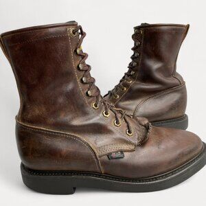 Justin Boots Leather Kiltie Roper Work Biker Western Cowboy Combat Men's 8 D